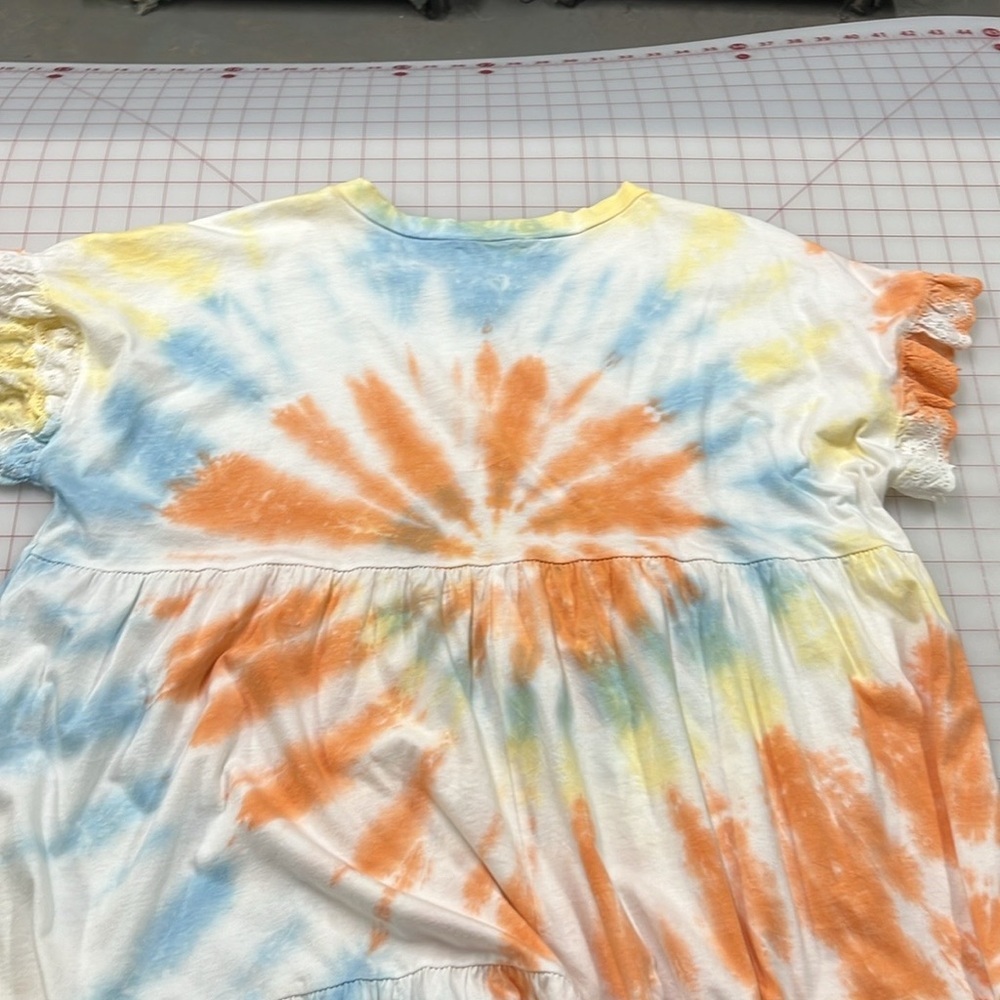 CES FEMME ORGANIC COTTON Boho Beach Tie Dye Tiered Baby Doll Eyelet SLV Dress M - Picture 11 of 15
